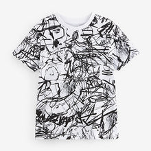 Load image into Gallery viewer, White Mono Graffiti Scribble Short Sleeve All-Over Print T-Shirt (3-12yrs)
