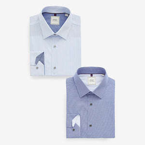 Blue/Blue Stripe Regular Fit Trimmed Shirts 2 Pack