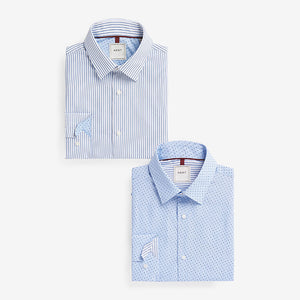 Blue Print/Blue Stripe Regular Fit Trimmed Shirts 2 Pack