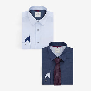 Blue Geometric Slim Fit Shirt And Tie Set 2 Pack