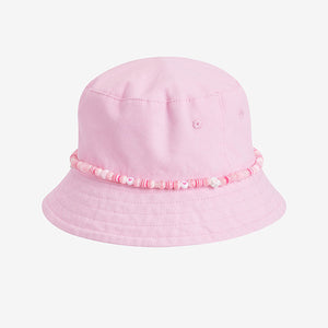 Pink Bead Trim Bucket Hat