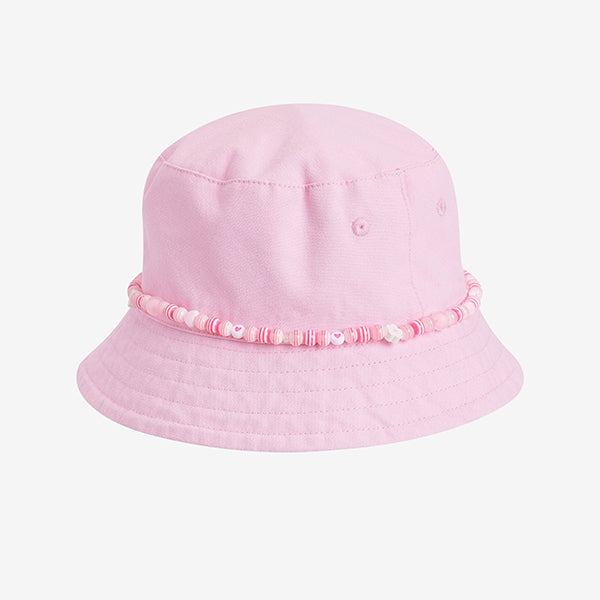 Pink Bead Trim Bucket Hat