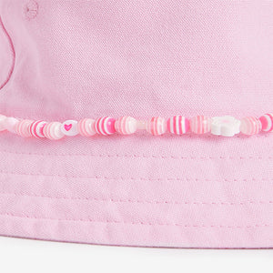 Pink Bead Trim Bucket Hat