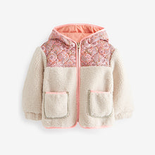 Load image into Gallery viewer, Multi Floral Teddy Printed Nylon And Borg Mix Jacket (12mths-6yrs)
