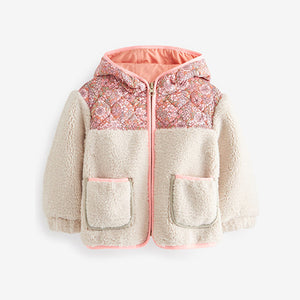 Multi Floral Teddy Printed Nylon And Borg Mix Jacket (12mths-6yrs)