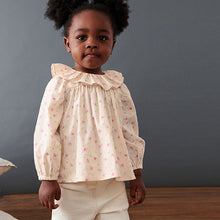 Load image into Gallery viewer, Pink/Cream Ditsy Printed Cotton Ruffle Blouse (3mths-5-6yrs)
