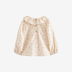 Pink/Cream Ditsy Printed Cotton Ruffle Blouse (3mths-5-6yrs)