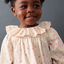 Load image into Gallery viewer, Pink/Cream Ditsy Printed Cotton Ruffle Blouse (3mths-5-6yrs)
