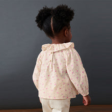 Load image into Gallery viewer, Pink/Cream Ditsy Printed Cotton Ruffle Blouse (3mths-5-6yrs)
