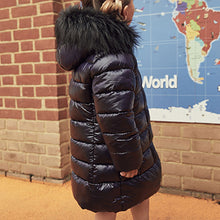 Load image into Gallery viewer, Navy Blue Shower Resistant Faux Fur Trim Padded Coat (3-12yrs)
