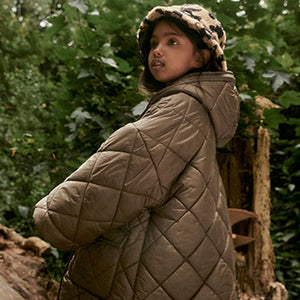 Khaki Green Shower Resistant Oversized Quilted Coat (3-12yrs)