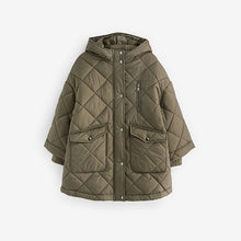 Load image into Gallery viewer, Khaki Green Shower Resistant Oversized Quilted Coat (3-12yrs)
