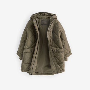 Khaki Green Shower Resistant Oversized Quilted Coat (3-12yrs)