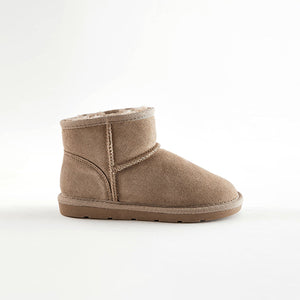 Taupe Grey Warm Lined Water Repellent Suede Pull-On Boots (Older Girls)