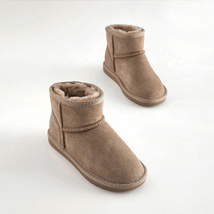 Taupe Grey Warm Lined Water Repellent Suede Pull-On Boots (Older Girls)