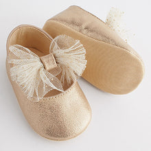 Load image into Gallery viewer, Gold Bow Ballet Occasion Baby Shoes (0-24mths)
