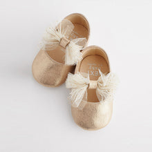 Load image into Gallery viewer, Gold Bow Ballet Occasion Baby Shoes (0-24mths)
