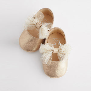 Gold Bow Ballet Occasion Baby Shoes (0-24mths)