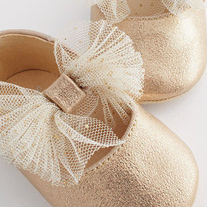 Gold Bow Ballet Occasion Baby Shoes (0-24mths)