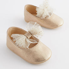 Load image into Gallery viewer, Gold Bow Ballet Occasion Baby Shoes (0-24mths)
