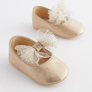 Gold Bow Ballet Occasion Baby Shoes (0-24mths)