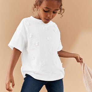 White 100% Cotton Crochet Butterfly T-Shirt (3-12yrs)