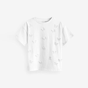 White 100% Cotton Crochet Butterfly T-Shirt (3-12yrs)