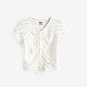 Ecru White Textured Ruche Front T-Shirt (3-12yrs)