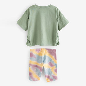 Khaki Green Sequin Butterfly T-Shirt and Cycling Shorts Set (3-12yrs)