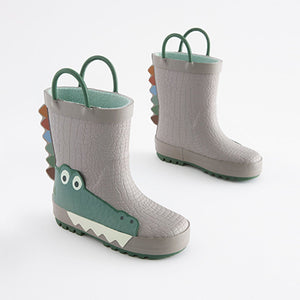 Neutral 3D Crocodile Handle Wellies (Younger Boys)