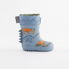 Load image into Gallery viewer, Blue Dinosaur Cuff Wellies (Younger Boys)
