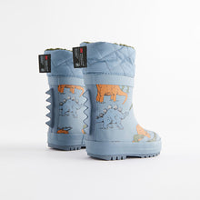 Load image into Gallery viewer, Blue Dinosaur Cuff Wellies (Younger Boys)
