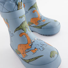 Load image into Gallery viewer, Blue Dinosaur Cuff Wellies (Younger Boys)
