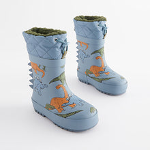 Load image into Gallery viewer, Blue Dinosaur Cuff Wellies (Younger Boys)
