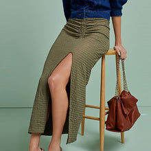 Load image into Gallery viewer, Khaki Green exture Ruched Front Midi Skirt
