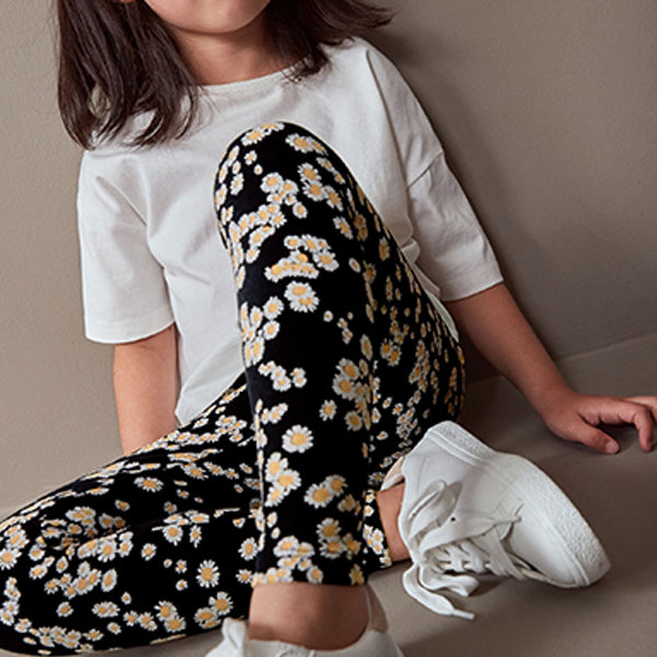 Black/White Daisy Printed Leggings (3-12yrs)