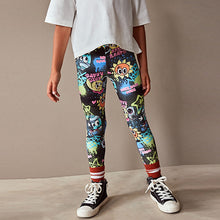 Load image into Gallery viewer, Black Graffiti Character Printed Leggings (3-12yrs)
