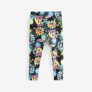 Black Graffiti Character Printed Leggings (3-12yrs)