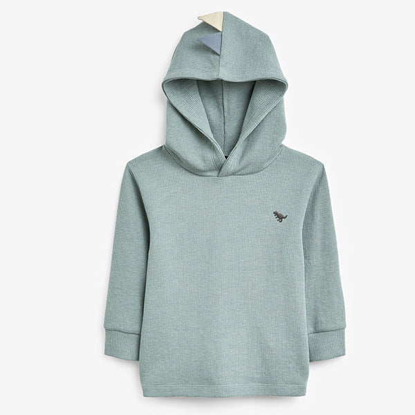 Mineral Blue Textured Jersey Dino Spikes Hoodie (3mths-6yrs)