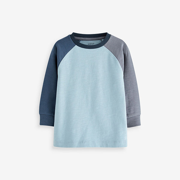 Blue Cosy Colourblock Long Sleeve T-Shirt (3mths-6yrs)