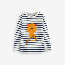 Load image into Gallery viewer, White/Blue Stripe Lion Long Sleeve Character T-Shirt (3mths-6yrs)
