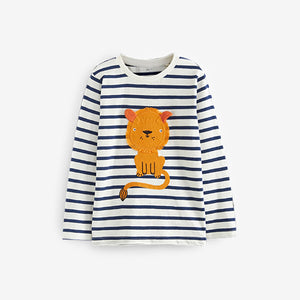 White/Blue Stripe Lion Long Sleeve Character T-Shirt (3mths-6yrs)