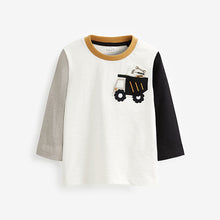 Load image into Gallery viewer, Black/White Truck Long Sleeve Pocket T-Shirt (3mths-6yrs)
