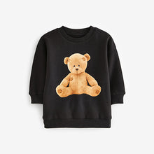 Load image into Gallery viewer, Black Photographic Bear Character Crew Neck Sweatshirt (3mths-6yrs)
