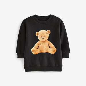 Black Photographic Bear Character Crew Neck Sweatshirt (3mths-6yrs)