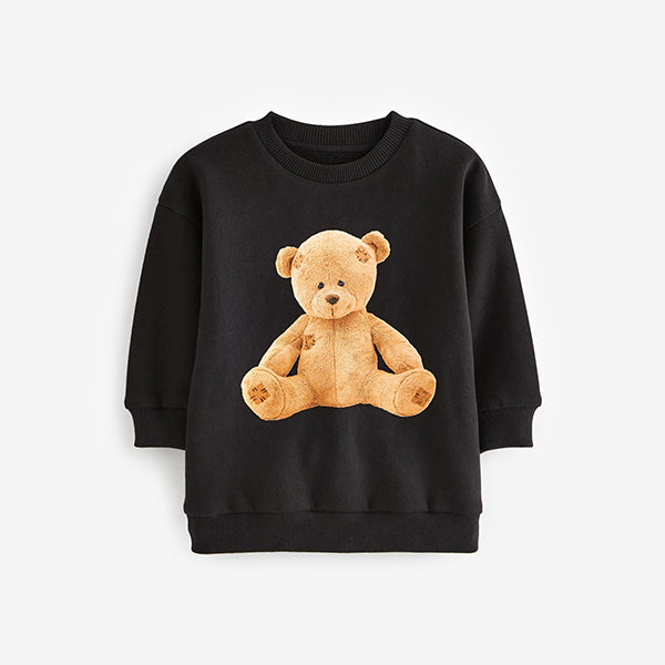 Black Photographic Bear Character Crew Neck Sweatshirt (3mths-6yrs)