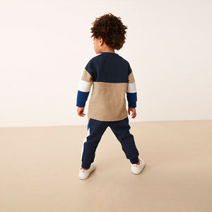 Colbalt Blue Long Sleeve Cosy Colourblock T-Shirt and Joggers Set (3mths-6yrs)