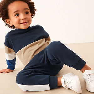 Colbalt Blue Long Sleeve Cosy Colourblock T-Shirt and Joggers Set (3mths-6yrs)