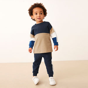 Colbalt Blue Long Sleeve Cosy Colourblock T-Shirt and Joggers Set (3mths-6yrs)