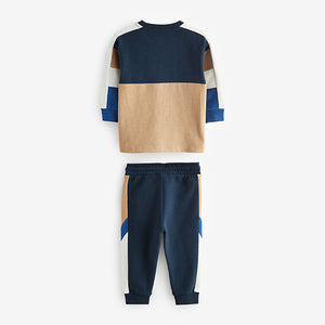 Colbalt Blue Long Sleeve Cosy Colourblock T-Shirt and Joggers Set (3mths-6yrs)